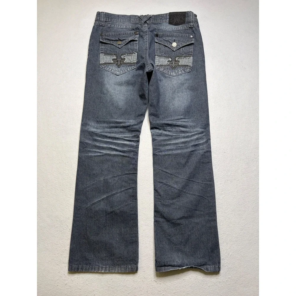 Xtreme Couture Jeans Mens 34x32 Blue Distressed Y2K‎ Embroidered Relaxed Fit